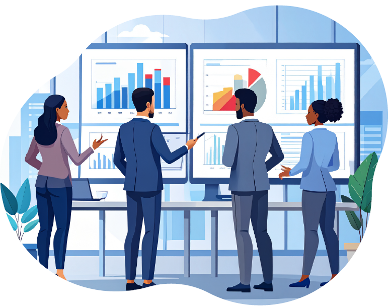 Business people talking with consultant about market research and data