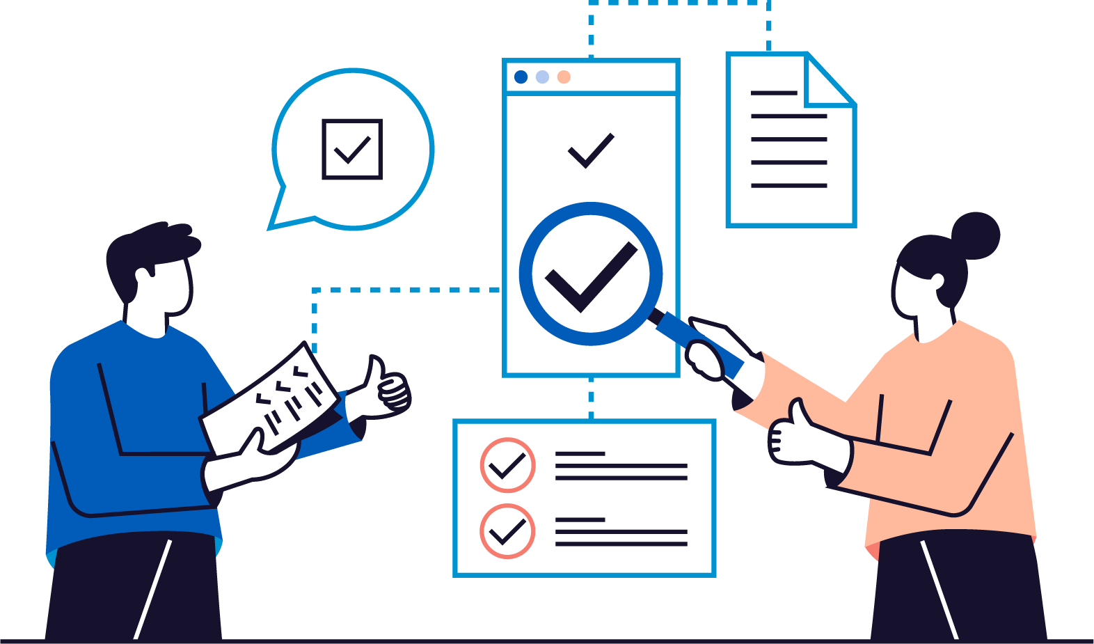 Two business people strategic planning data for a customer